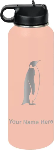Miniatura 61 de LaserGram Botella de agua personalizada, pingüino, acero inoxidable de doble pared aislada al vacío con popote superior, regalo grabado