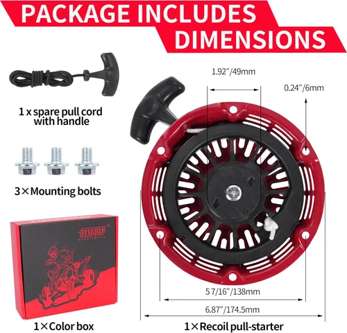 Miniatura 2 de RUTU Conjunto de arranque de tracción compatible con Honda GX120 GX160 GX200, arrancador de retroceso con mango de cable de tracción más grande