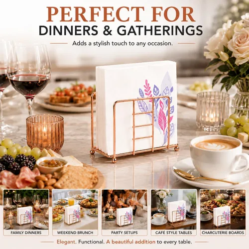 Miniatura 5 de Creative Home Servilletero de alambre de oro rosa para mesa, organizador de servilletas de metal chapado en cobre para encimera de cocina, mesa