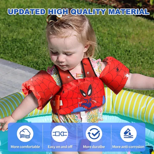 Miniatura 2 de Chaleco de natación para niños pequeños de 22 a 66 libras para niños y niñas, chaqueta flotante de piscina para bebés con arnés de hombro con alas