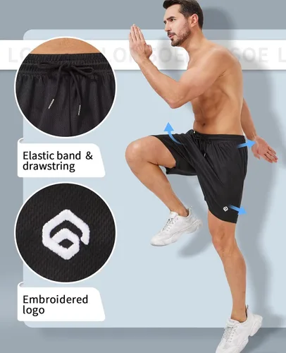 Miniatura 5 de lomsoe 5 Pack Gym Shorts Men 5 Inch Quick Dry Mesh Shorts Men Lightweight Training Athletic Running Shorts with Pockets