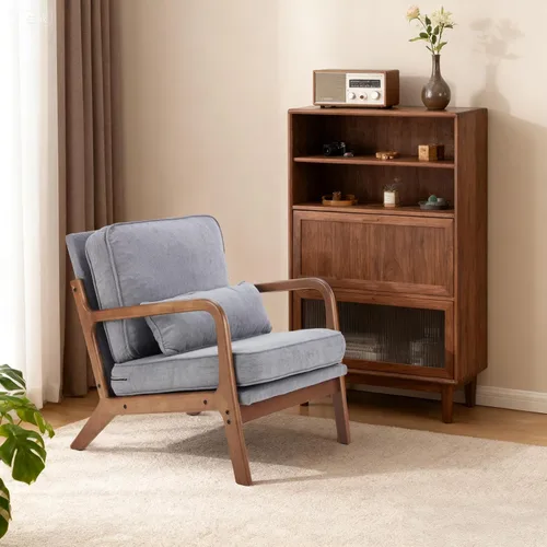 Miniatura 7 de DUMOS Juego de 2 sillas modernas de mediados de siglo, sillas decorativas con brazos y cojín de cintura, sillas de lectura para adultos, silla