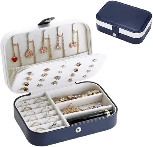 Miniatura 2 de Yonzone Joyero pequeño, estuche de joyería de viaje, mini organizador de joyas para collares, aretes, anillos de doble capa, caja de regalo portátil