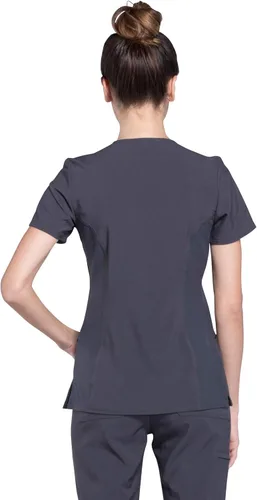 Miniatura 2 de Cherokee Women Mock Wrap Contemporary Fit Scrubs Top with Stretchy Knit Panel CK680