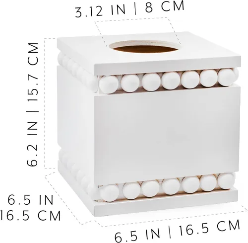 Miniatura 6 de AuldHome Design Cubierta cuadrada para caja de pañuelos con cuentas (blanca); soporte de pañuelos de madera rústico de granja