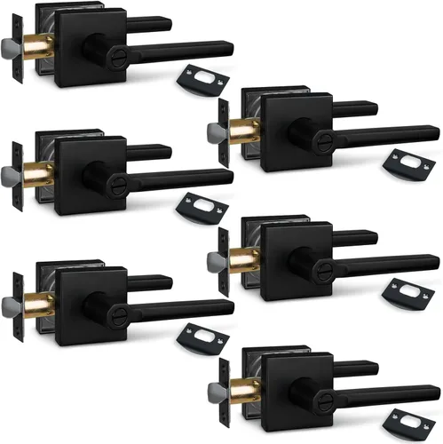 Miniatura 84 de NEWBANG Palanca de puerta de cama/baño para privacidad Baño e interior Manija de cerradura de puerta en negro mate envejecido, HD1601-DB-BK-1P