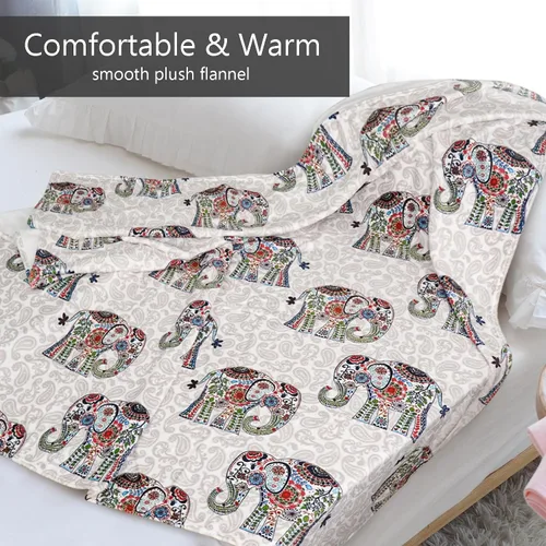 Miniatura 4 de Manta de franela de 50 x 60 pulgadas, manta de elefante bohemio bohemio floral para sofá, cama, regalos de elefantes para mujeres y adultos