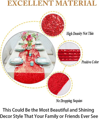 Miniatura 4 de ShiDianYi Camino de mesa de lentejuelas rojas de 14 x 108 pulgadas, paño con purpurina para fiestas, bodas, eventos, decoración de cubierta