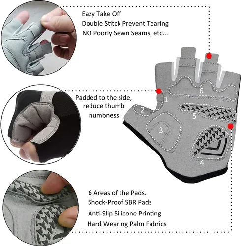 Miniatura 2 de ROVOS Guantes de ciclismo para hombres y mujeres, guantes de ciclismo acolchados de medio dedo de 0.197 in, transpirables de montaña y carretera