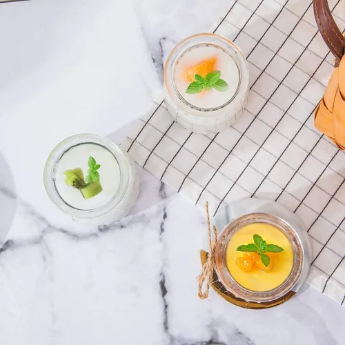 Miniatura 4 de Tarros de vidrio, tarros de yogur de vidrio de 7 onzas con tapas (PE), tarro de pudín de vidrio de repuesto con tapas de plástico, recipiente
