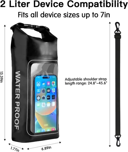 Miniatura 7 de Bolsa seca impermeable de 2 litros, funda enrollable para teléfono de playa, bolsa seca ligera para natación, kayak, campamento, pesca, viajes, Verde