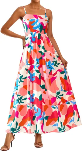 Miniatura 17 de PRETTYGARDEN Vestido largo de verano para mujer, con tirantes delgados, bohemio, floral, a rayas, para invitadas de boda, playa, vacaciones, vestido