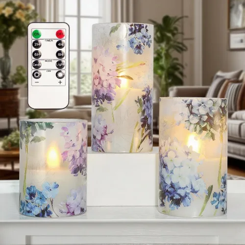 Miniatura 2 de Velas sin llama LED con forma de hortensia azul y violeta, parpadean con control remoto, tema de amor, decoración temática de verano y primavera
