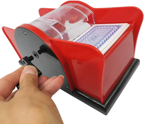 Miniatura 5 de Evelots Juego de cartas Shuffler - Soporte para 2 cartas de cubierta, sistema de manivela fácil, máquina barajadora de cartas, barajadora de cartas