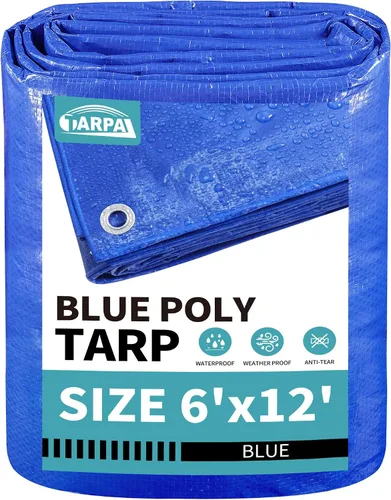 Miniatura 71 de TARPAL Lona azul de 4 x 12 pies, lonas de resistencia media de 8 mil impermeables, resistentes a desgarros con ojales de metal, adecuadas