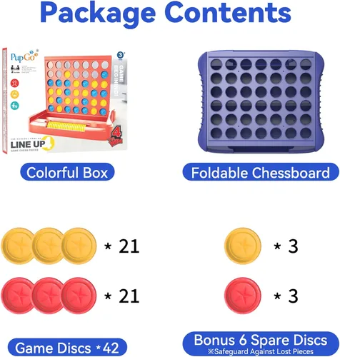 Miniatura 9 de Pup Go Juegos de mesa 4 en fila para niños a partir de 3 años, idea temprana para niños, niñas y adolescentes, conecta y gana cuatro en una línea