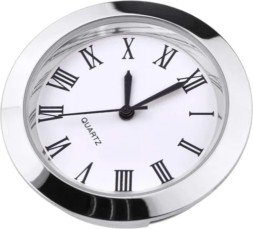 Miniatura 4 de Inserto de reloj de cuarzo redondo de 1-1/2 pulgadas (1.457 in) con números romanos para agujero de 1.378 in de diámetro (bisel plateado)