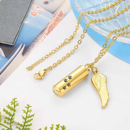 Miniatura 3 de XIUDA Collar de urna cilíndrica para cenizas, huella de pata, joyería de cremación para perros y gatos, colgante de recuerdo conmemorativo de acero