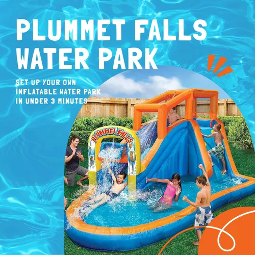 Miniatura 2 de Banzai Parque acuático inflable de Plummet Falls con tobogán acuático, rociador y pared de escalada