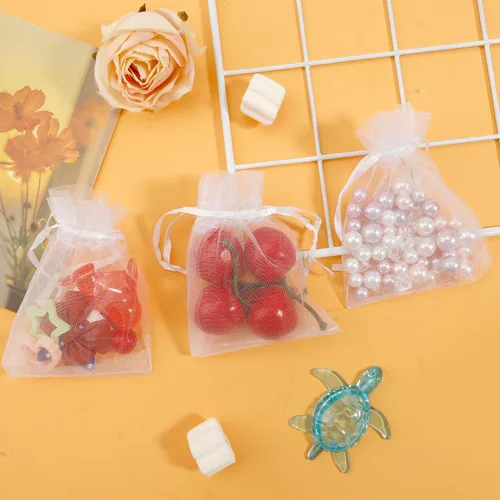 Miniatura 26 de Bolsas de organza, bolsa de organza transparente, 50 unidades, pequeñas bolsas de organza con cordón de 3 x 4 pulgadas, bolsas de regalo de joyería