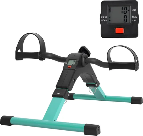 Ejercitador de pedal plegable - Mini bicicleta estática con pedales para debajo de escritorio con pantalla LCD para entrenamiento de brazos y Verde