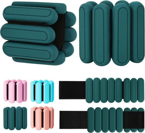 Miniatura 10 de Juego de 2 pesas ajustables para muñeca y tobillo (1 libra cada una), pulseras de peso de silicona de alta calidad, para yoga, pilates, Negro