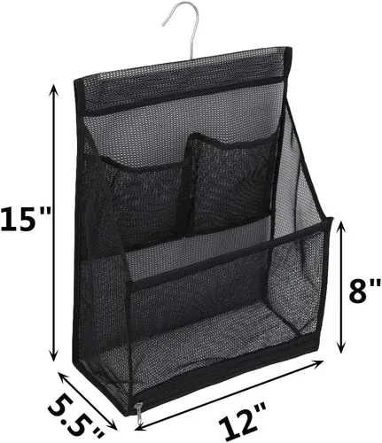 Miniatura 2 de ALYER Bolsa organizadora de juguetes de baño de malla colgante, organizador grande de almacenamiento para ducha con colgador duradero (negro)