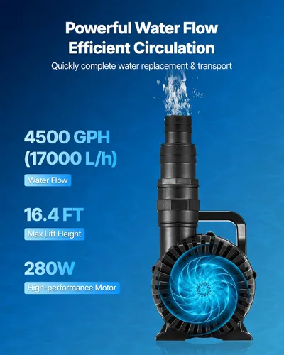 Miniatura 2 de VEVOR Bomba de agua sumergible, 280 W 4500 GPH, bomba de retorno para acuario con altura de elevación de 16.4 pies y dirección de flujo ajustable