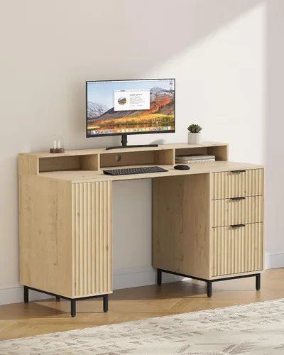 Miniatura 6 de Escritorio ejecutivo de 47 pulgadas con cajón estriado, moderno escritorio de oficina en casa con soporte largo para monitor y 2 cajones, escritorio