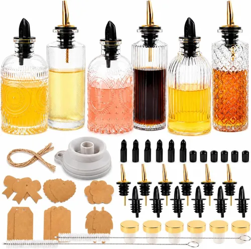 Miniatura 10 de ChezMax Botellas dispensadoras de jarabe de café, recipientes de vidrio de 7 onzas con boquilla de vertido de metal, accesorios de barra de café