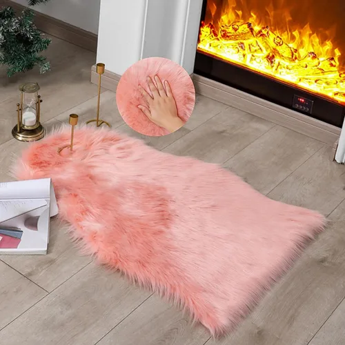 Miniatura 17 de linmopm Alfombra de piel sintética de pelo lanudo esponjoso negro de 2x6 pies para dormitorio, cabecera de la cama, suelo, sala de estar, cojín
