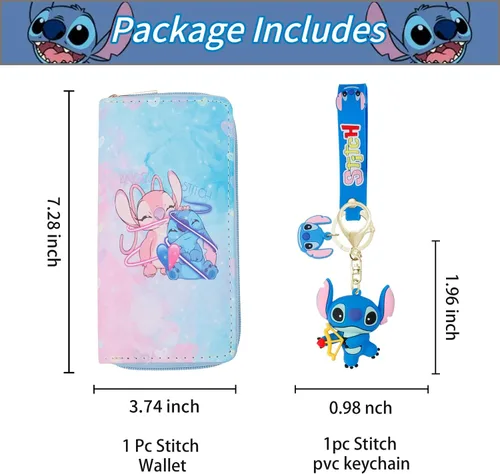 Miniatura 2 de Cartera de dibujos animados de Stitch con llavero de PVC para tarjetas, bolsa de puntada, bolsa de puntada, bolsa de puntada, bolsa de puntada