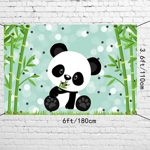Miniatura 3 de AWERT Cartel de poliéster de 6 x 3.6 pies con lindo panda de dibujos animados para niños, decoración de fiesta de cumpleaños, suministros de fiesta