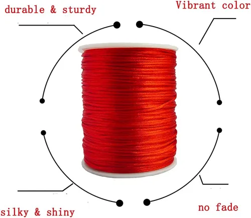 Miniatura 3 de 1.5 mm Cordón de satén de nailon para abalorios Hilo trenzado para pulseras de macramé Nudos chinos, collares, fabricación de joyas 109 yardas (Rojo)