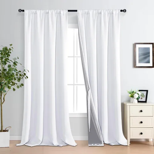Miniatura 66 de XWZO Cortinas Opacas 100% Blancas - Cortinas de Bloqueo Total de Calor y Luz con Forro Negro para Dormitorio/Cuarto de Lavado, Paneles de Ventana