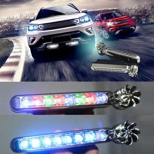 Miniatura 7 de 2 luces de circulación diurna, 8 LED, impermeables, alimentadas por energía eólica, para exteriores, luz diurna para automóvil, para automóviles