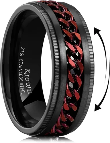 Miniatura 70 de King Will - Anillo antiestrés de acero inoxidable 316L para hombres y mujeres, con cadena decorativa giratoria, 8 mm de ancho, anillo de boda