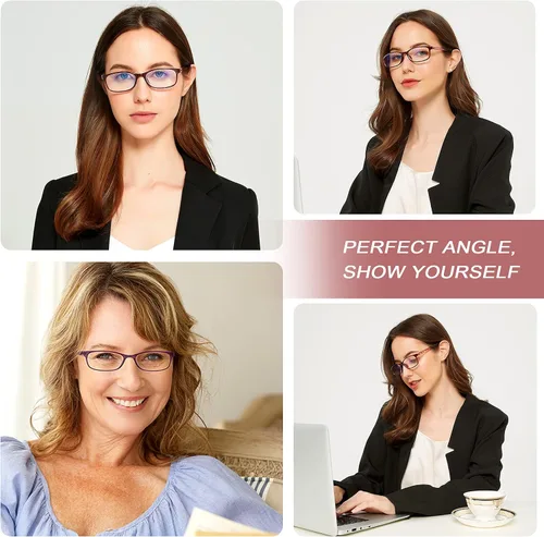 Miniatura 6 de EYEURL Gafas de lectura para mujer, con bloqueo de luz azul, juego de 2 patrones con diseño de valor para lectura (púrpura/rojo, 1.5)