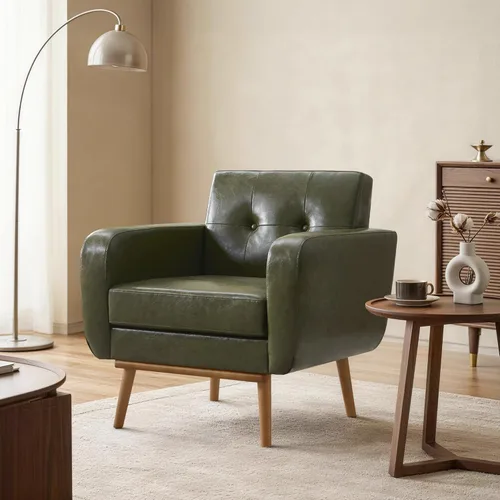 Miniatura 11 de HUIMO Leather Accent Chair, Button Tufted Living Room Chairs Easy to Install, Upholstered Arm Chair for Living Room Bedroom Study Office