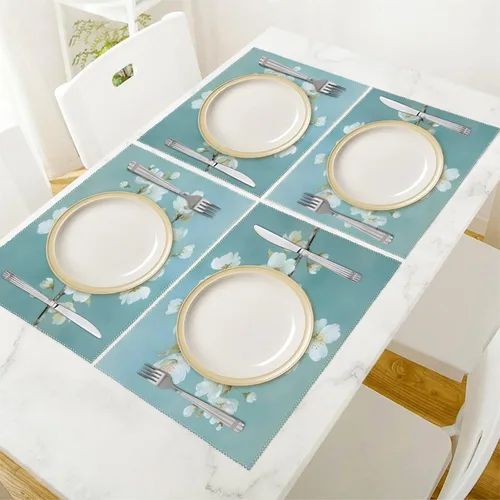 Miniatura 5 de Cherry Flower Branch Placemats Set of 6 Resistant Table Mats Washable Place Mats for Dinner Party Table Decoration