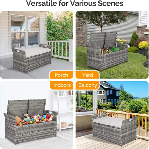 Miniatura 7 de VINGLI Caja de mimbre para exteriores de 40 galones con cojín, caja de almacenamiento de mimbre para patio, jardín, balcón, porche, piscina, patio