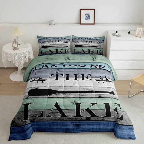 Juego de edredón rústico de granja, tamaño Queen, juego de ropa de cama de casa del lago para niños, adolescentes, hombres y mujeres, decoración del