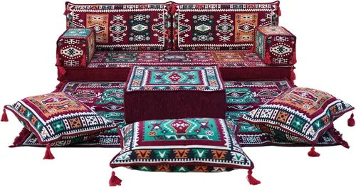 Miniatura 9 de arabicsofa Sofá Majlis Árabe Granate con Cojines – Sofá Modular de Dos Plazas de Suelo para Sala de Estar