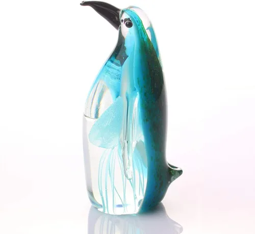 Miniatura 4 de Hophen Estatuilla de pingüino de cristal con medusas, escultura de pingüino de cristal soplado hecha a mano, estatua de animal, pisapapeles