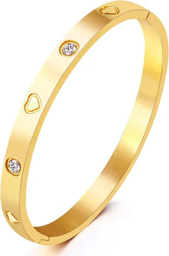 Regalo de Navidad MVCOLEDY Jewelry - Pulsera chapada en oro o blanco con piedra de corazón de acero inoxidable con cristal para mujer, tamaño de