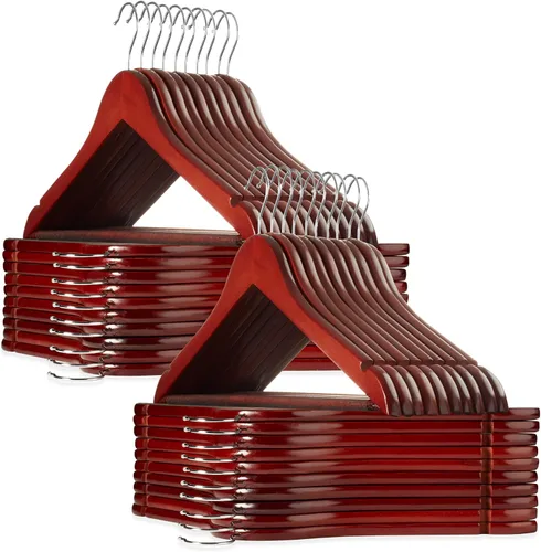 Miniatura 13 de Casafield - 20 Perchas de Traje de Madera de Nogal - Madera de Loto Premium con Muescas y Gancho Giratorio Cromado para Ropa de Vestir, Abrigos
