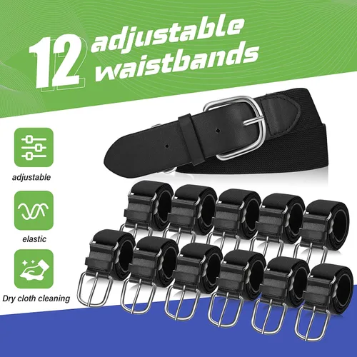 Miniatura 3 de Hercicy 12 cinturones de béisbol, cinturones de sóftbol a granel para adultos y jóvenes, cinturón de fútbol ajustable para niños y niñas