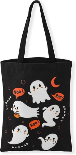 Miniatura 8 de ATFUNSHOP Trick or Treat Bag - Bolsa reutilizable de lona grande de 15.7 pulgadas y bolsa de comestibles para niños
