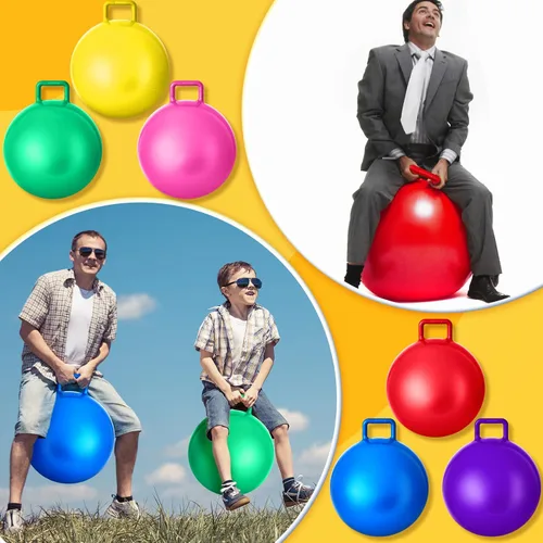 Miniatura 6 de Lewtemi 6 unidades de bola de tolva para carnaval al aire libre, pelota inflable de salto de 32 pulgadas con mango y bomba de aire para ejercicio