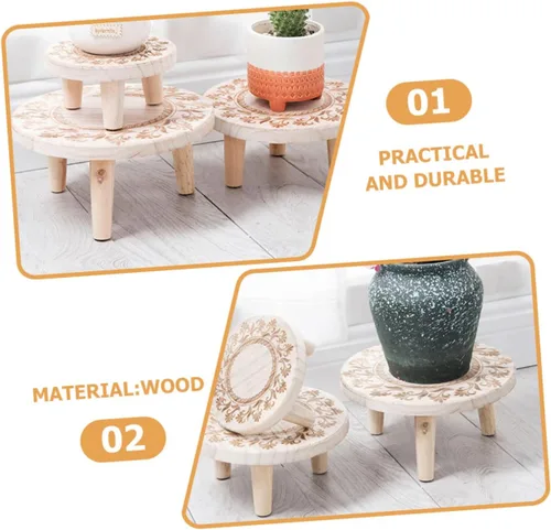 Miniatura 7 de OSALADI Pequeño soporte de madera para plantas suculentas de interior, pedestal de madera, taburete de madera pequeño, soporte para macetas, soporte